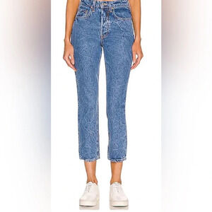 GRLFRND The Karolina High Rise Straight Button Fly Crop Jeans in Bayside Size 25